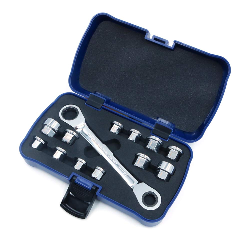 POFET 13pcs Multifunctional Ratchet Handle Set, Quick SpannerTwo-Way Sleeve and Turn Head Quick Moving Automatic Handle Set