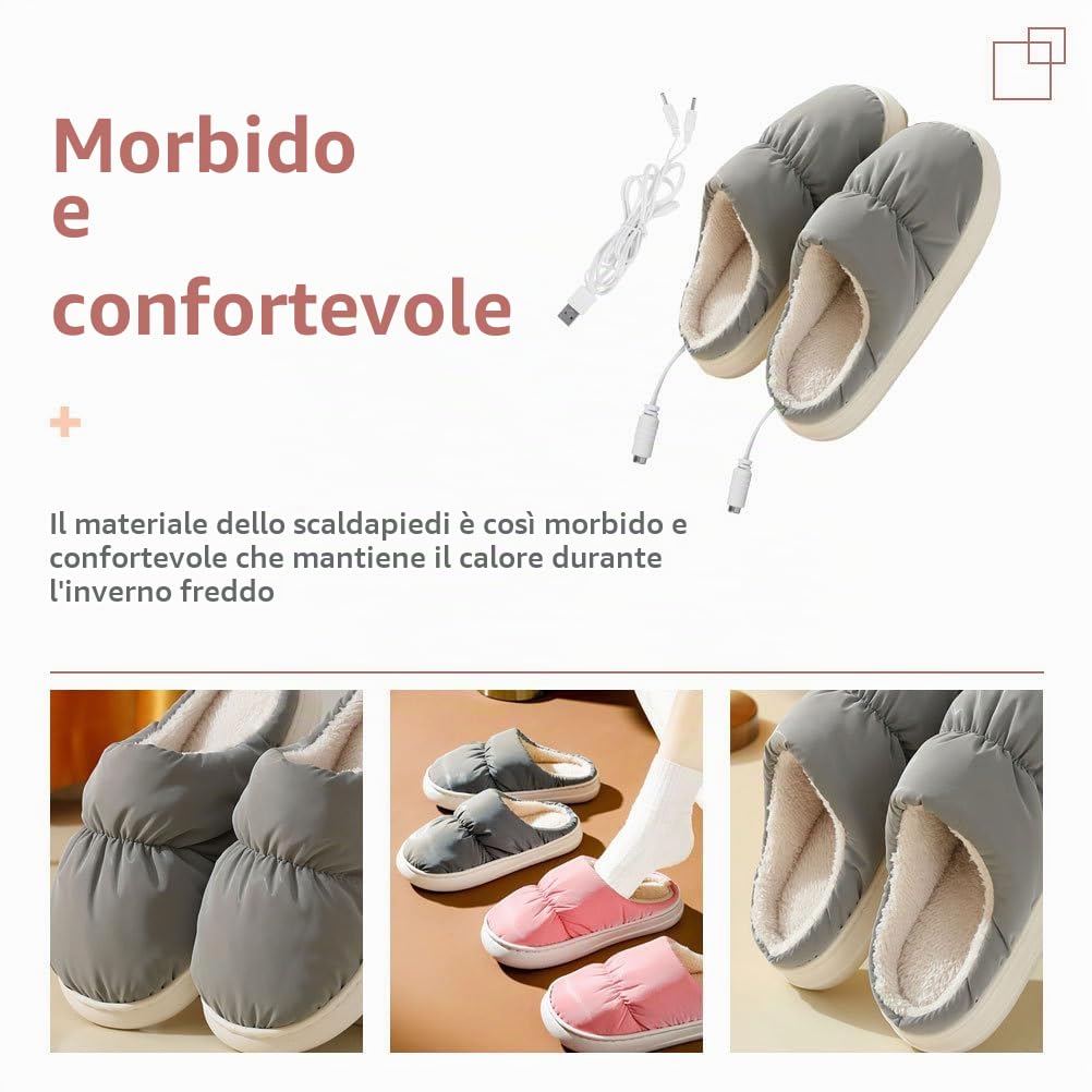 USB Scaldapiedi Elettrico in Ciabatte Riscaldate Riutilizzabili per Casa Scarpe Termiche Morbide e Confortevoli Proteggi Piedi Invernali Caldi Grigio