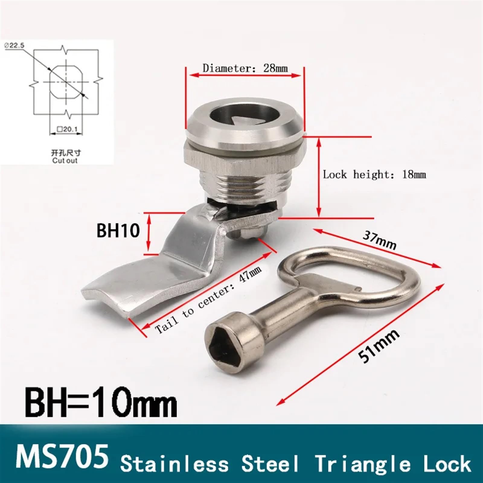 FJSUGAOW MS705 Series Stainless Steel Cam Lock Cabinet Electronic Control Cabinet Drawer Cupboard Locker Cabinet Tools (Color : 3sets-triangle-H10-k)