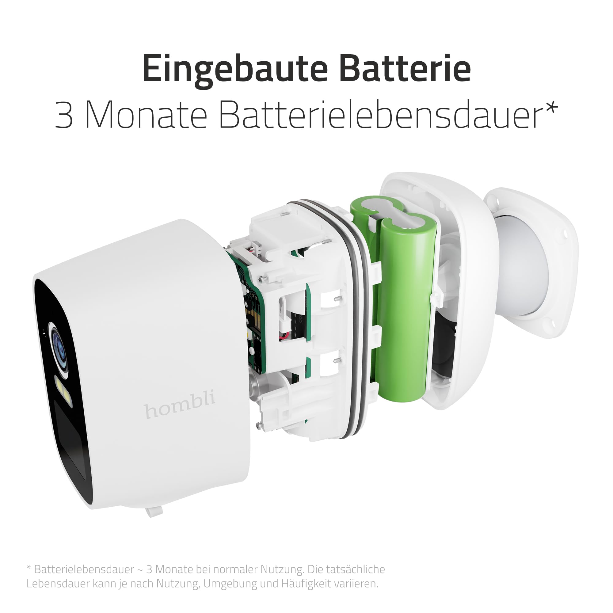Hombli Battery Cam, Überwachungskamera mit Akku 2K, QHD, Nachtsicht, Weiß