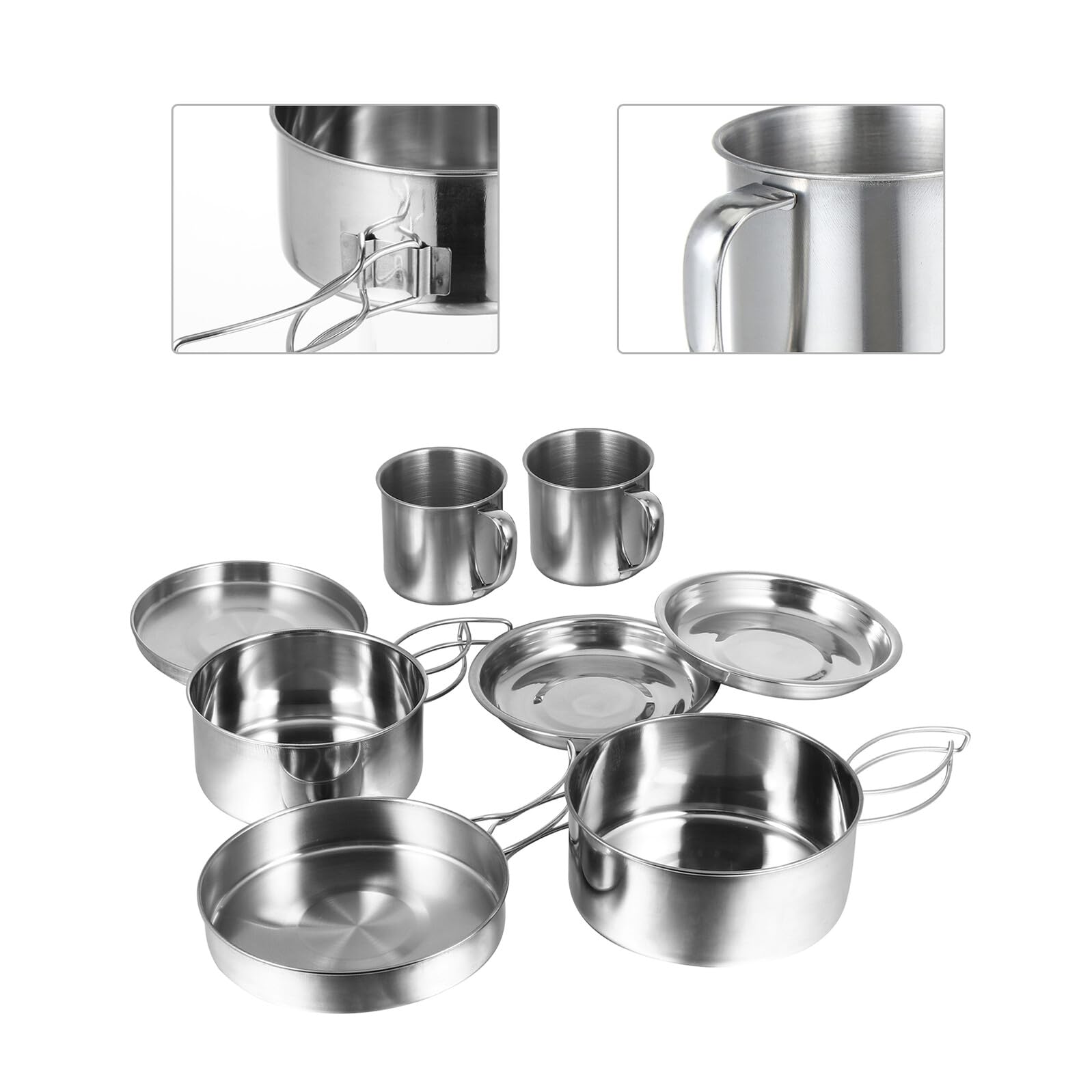 Juego de Cocina para Acampar de 8 Piezas en Acero Inoxidable
