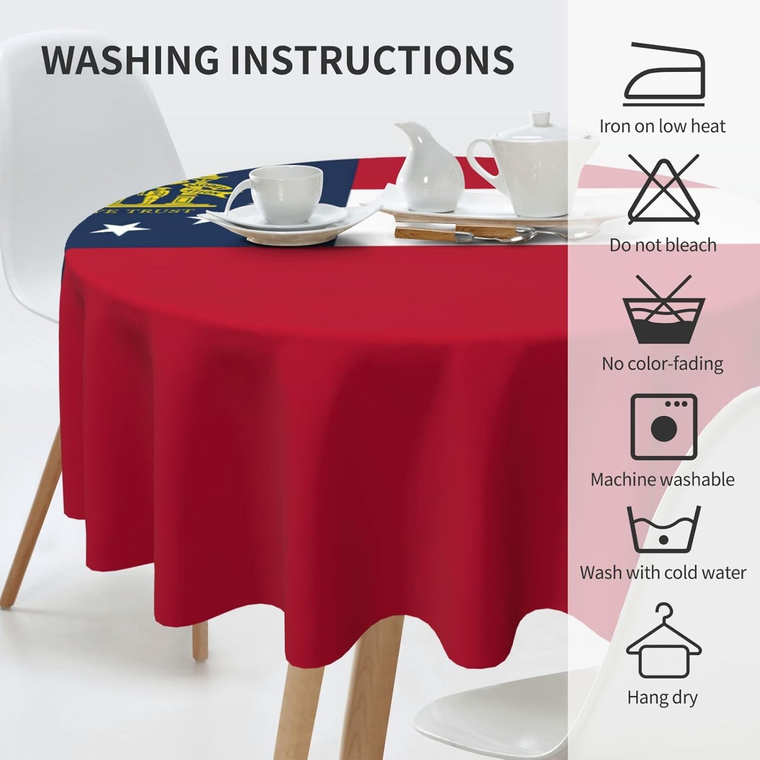 Georgia State Flag Print Wrinkle Free Dining Table Cover for Birthday Party Farmhouse Tablecloths Up to 60 x 60 Inches