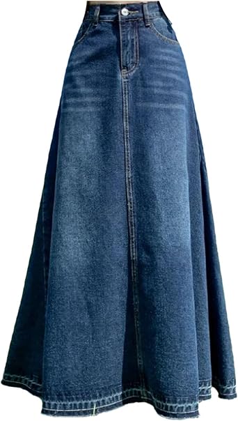 Dcvmvmn Womens Pleated Denim Skirt High-Waisted Slimming Knee-Length Plus Size A- Line Long Dress