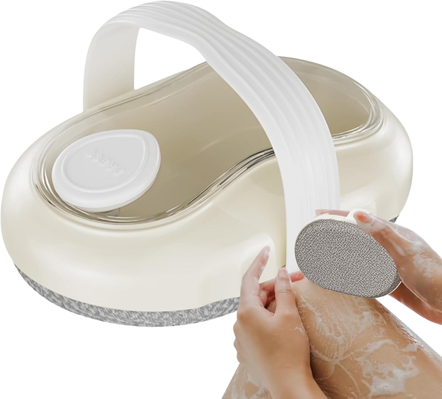 bath massage brush body scrubber with soap dispenser handle for women boys girls teenagers bathroom supplies abs material ergonomic grip exfoliates relieves fatigue, white