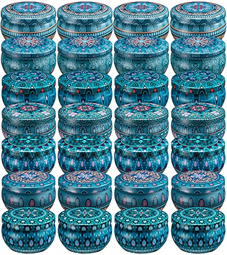 Mandala Design Candle Tin Cans with Lids, Domivirgo Round Containers Tinplate Jars with Wicks, Wicks Holder, Wick Stickers for Candle Making, Arts & Crafts- 28 Pack