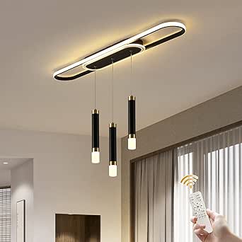 GEADI Dimmable LED Chandelier Dining Room 40W Black Galvanplate LED Modern Chandelier 5 Lights Linear Pendant Light with Crystal Lampshade for Kitchen main image 0