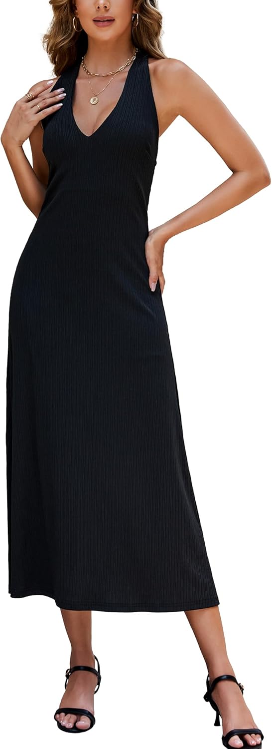 YYA Women's Formal Dresses Sexy V Neck and Backless Midi Long Dresses with Hanging Neck Design S-XL - Image 4