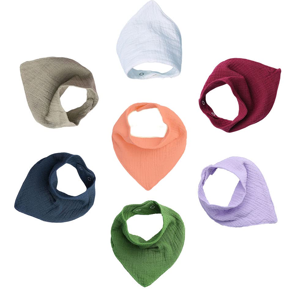 Muslin Baby Bandana Bibs, JOYATHENA Multi-Use Scarf Absorbent Triangle Drooling Bibs, Breathable Cotton Burp Cloths, Size Adjustable for Unisex Newborns/Babies/Infants/Toddlers, 7 Pack (Solid Color) : Baby