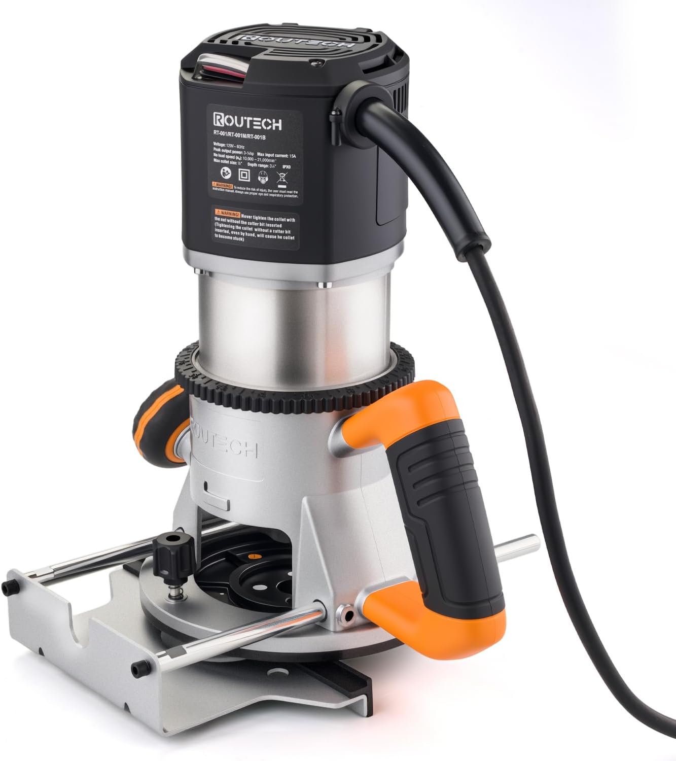 Woodworking 3.25HP Router, 2400W, 4.2" Diameter, 1/2" Collet, 120V60Hz, Model RT-001M (Fixed Base)