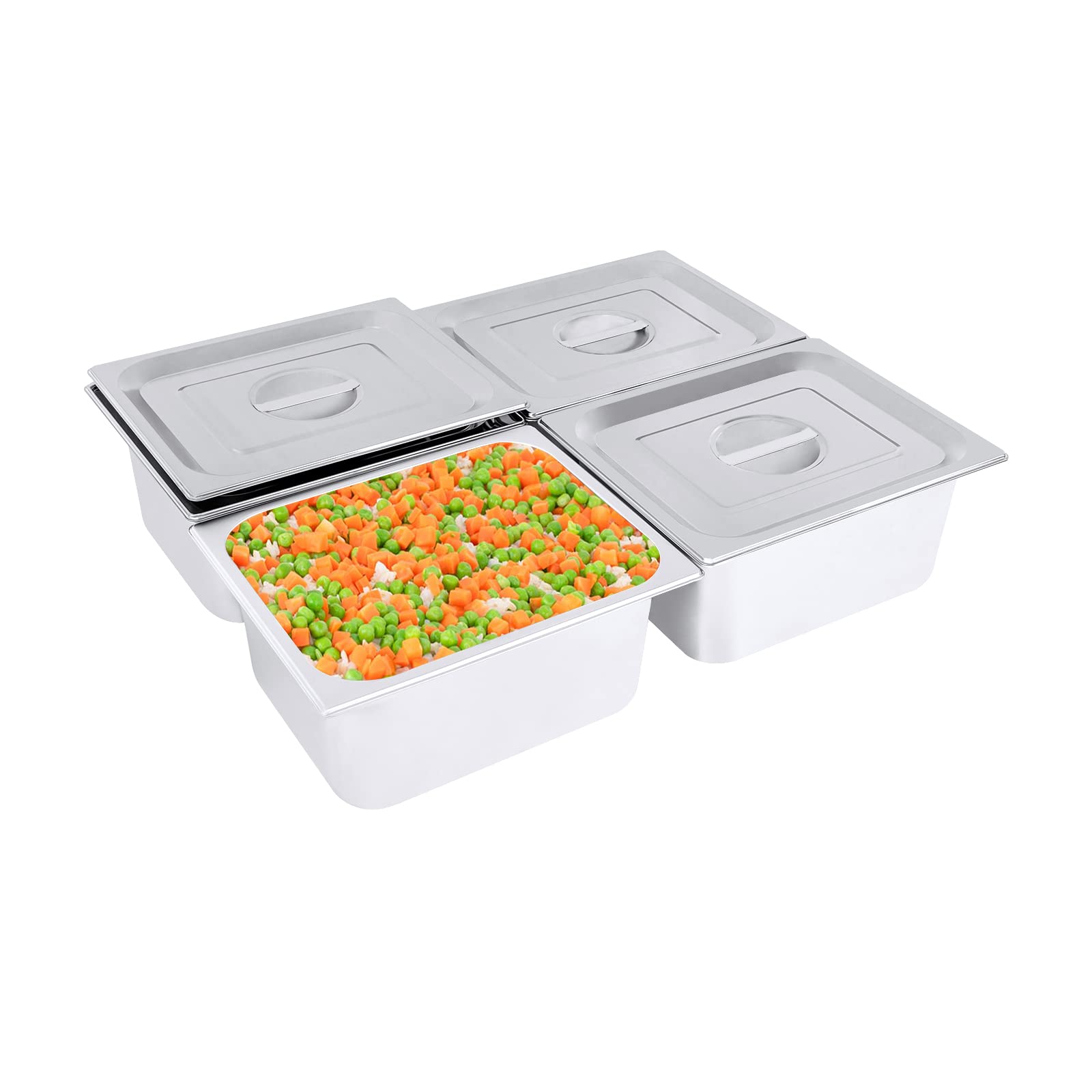 4 recipientes gastronorm, sartenes de acero inoxidable con tapa, para hotel, restaurante, fiesta, buffet, color plateado (4 x 7 L: 32,5 x 26,5 x 15 cm)