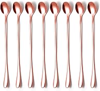 Vista 5 de 8 cucharas de café de mango largo, cucharaditas largas de acero inoxidable de 7.7 pulgadas, cucharas de té helado de cóctel, cucharas de helado