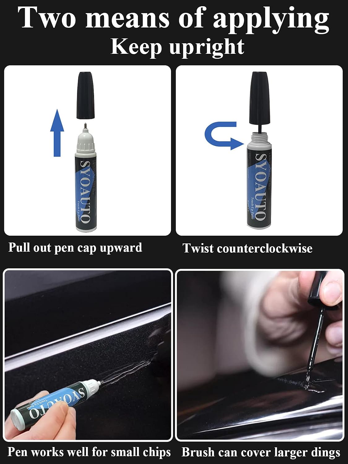 SYOAUTO Black Touch Up Paint for Cars Auto Paint Scratch Repair Automotive Paint Pen 2 in 1 Touch Up Paint 0.4 oz