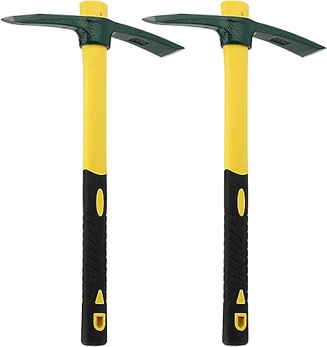 KEILEOHO 2 azadas de mattock de 15 pulgadas, hacha forjada para jardín con mango de fibra de vidrio, azada de mattock para jardinería, aflojar el