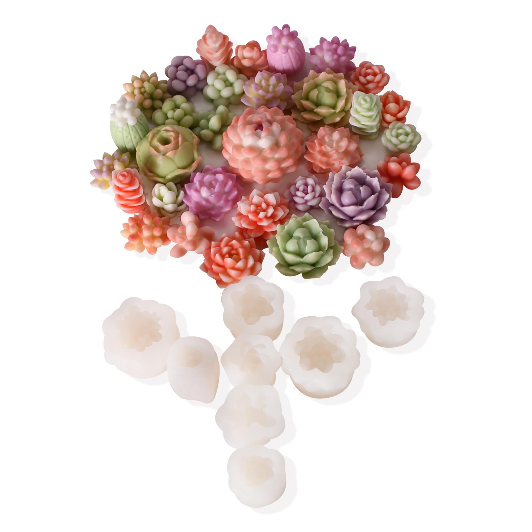 Moldes para velas suculentas, 12 moldes de silicona para velas suculentas para hacer velas, moldes de silicona de cera de resina suculenta 3D