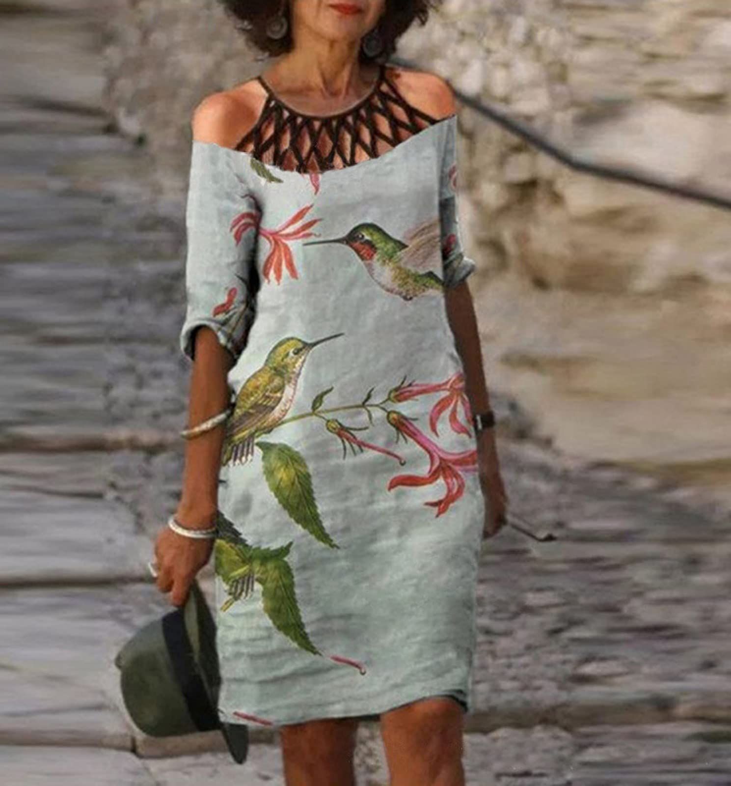 Amazon.com: Cold Shoulder African Dresses for Women Summer Floral Hollow Dress  Linen Plus Size Knee Length Caftan Round Neck (Gray XX) : Clothing, Shoes &  Jewelry