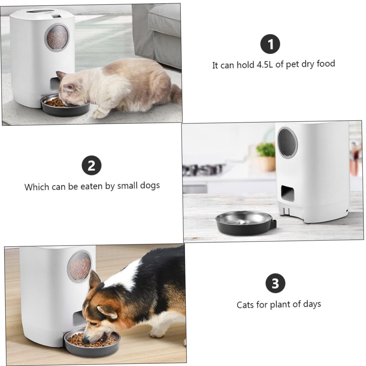 FRCOLOR 1pezzi Alimentatore Automatico Per Cani e Gatti Con Timer e Registrazione Personalizzata Dispenser Intelligente Per Cibo Secco Facile Da Pulire e Memoria Funzione