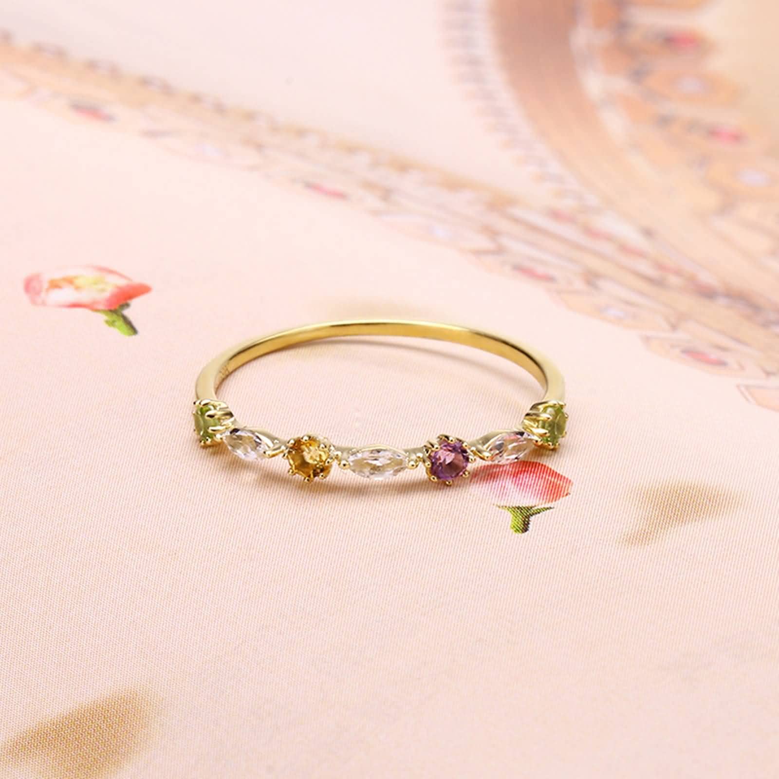 Anello da donna in oro giallo 18 carati, sottile topazio bianco con gemma multicolore, anelli di fidanzamento per donne, misura