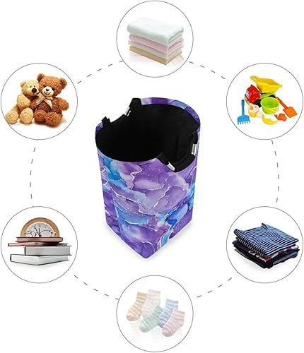Miniatura 4 de Cesta de lavandería con textura de mármol azul y morado, plegable, impermeable, con asa para dormitorio universitario, familia, juguetes