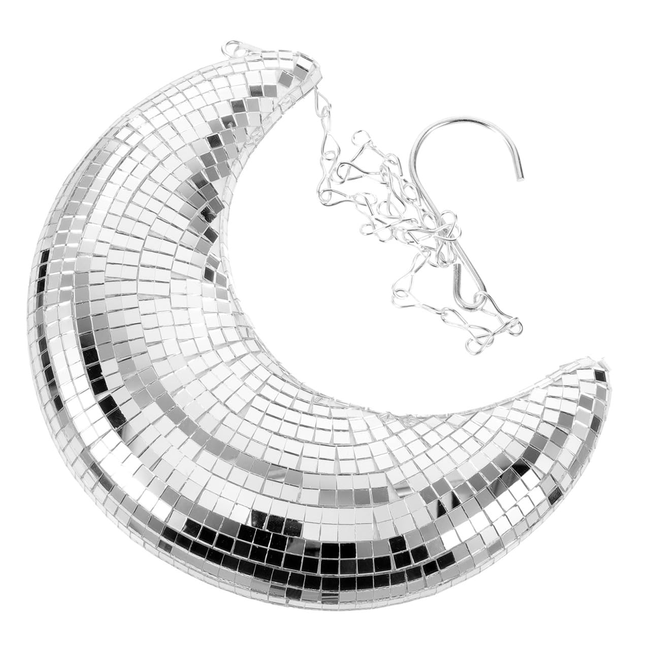 Boule disco en forme de lune à suspendre avec chaîne pour bar, karaoké, club, scène, maison, mariage, fête d'anniversaire, décoration de boule disco