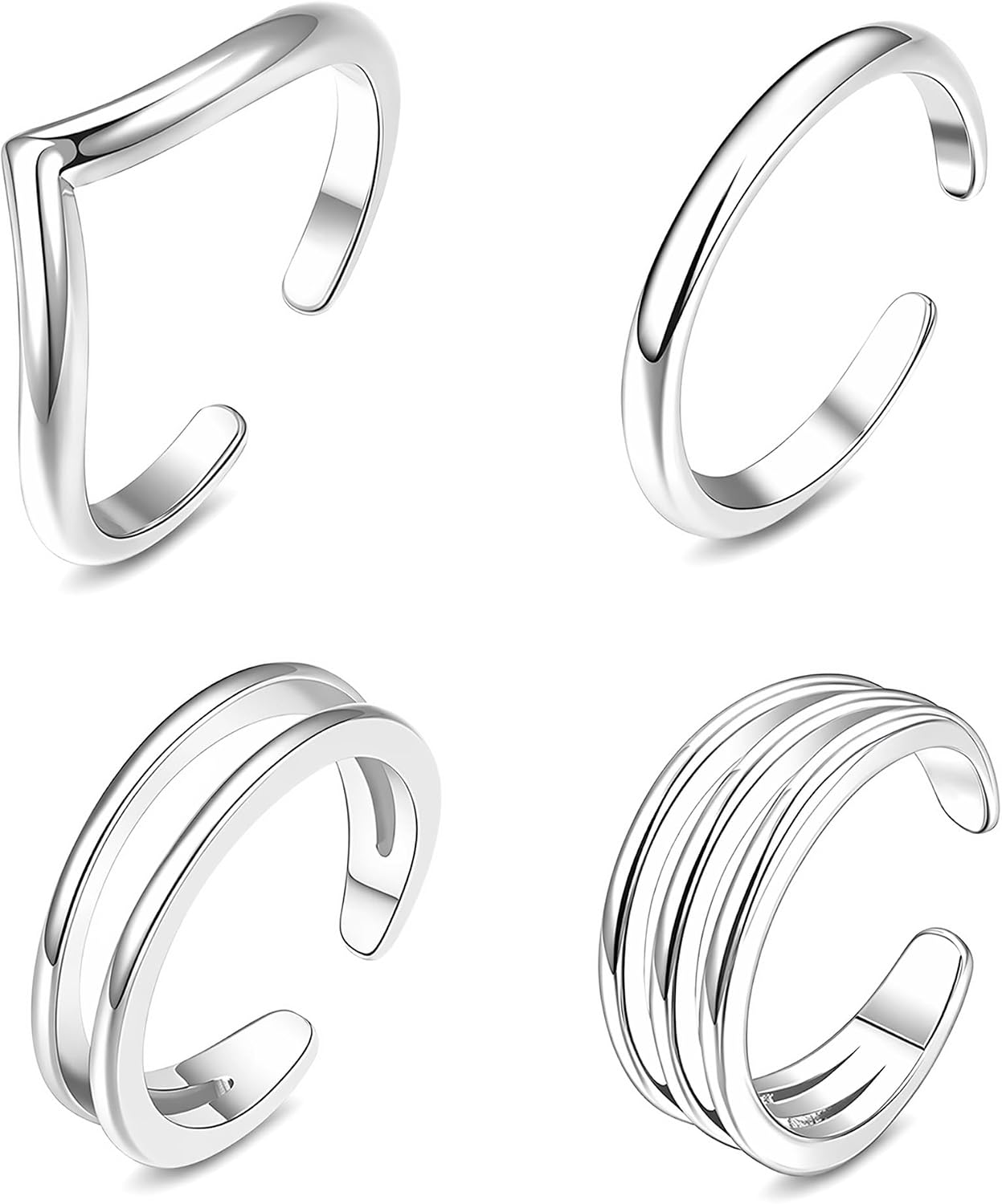 4Pcs Toe Rings Silver Adjustable Open Band Toe Ring Set for Women Minimalist Non Tarnish Foot Jewelry Small Beach Accessories for Summer Toes and Sandal Wear