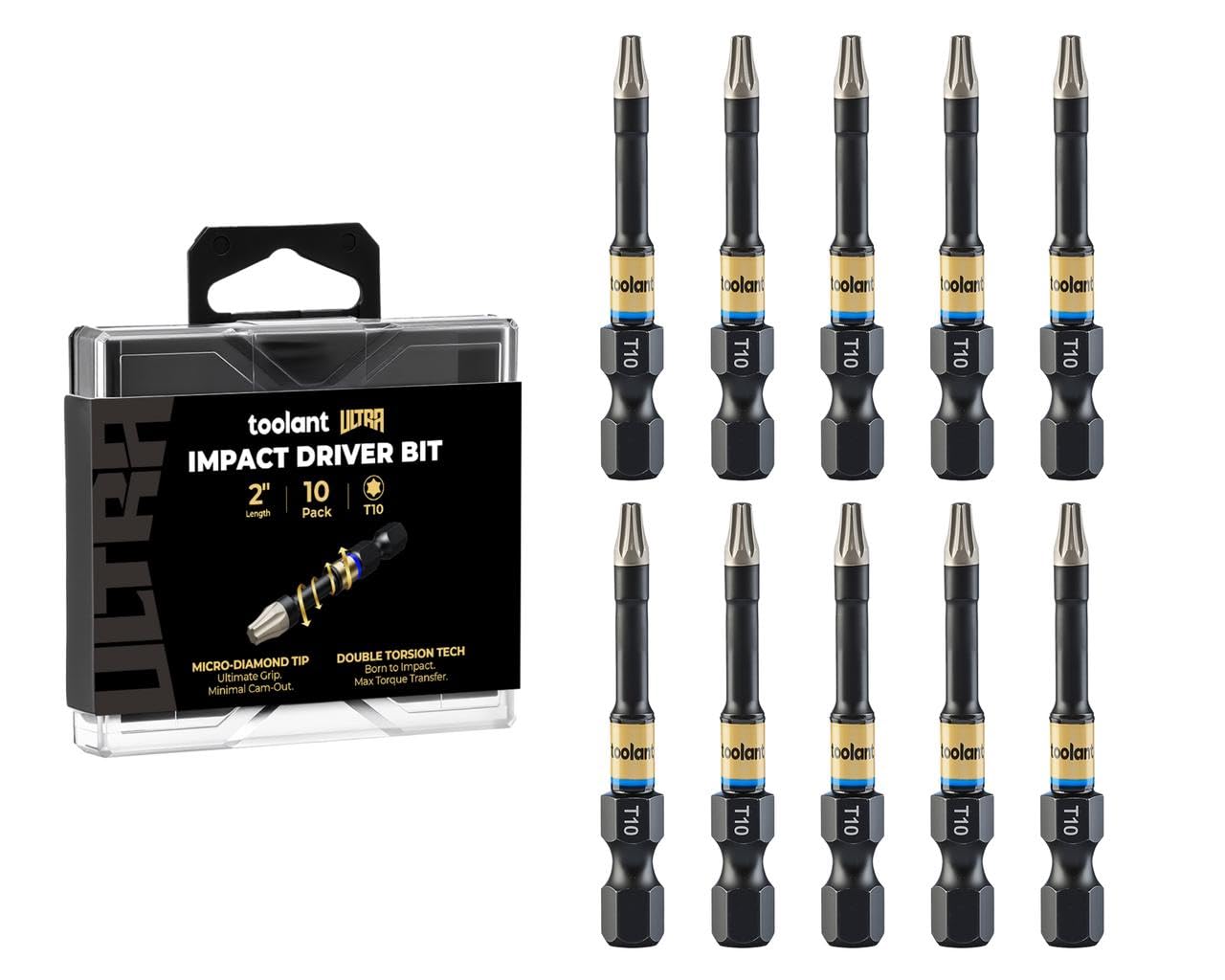 toolant T10 2" Impact Torx Bits, 1/4" Hex, S2 Steel, 10-Piece Set
