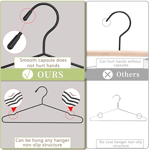 Miniatura 2 de Juego de 40 perchas + 5 clips, perchas de metal negro mate resistentes de 16.69 pulgadas, soporta 50 libras de peso, acabado con recubrimiento en