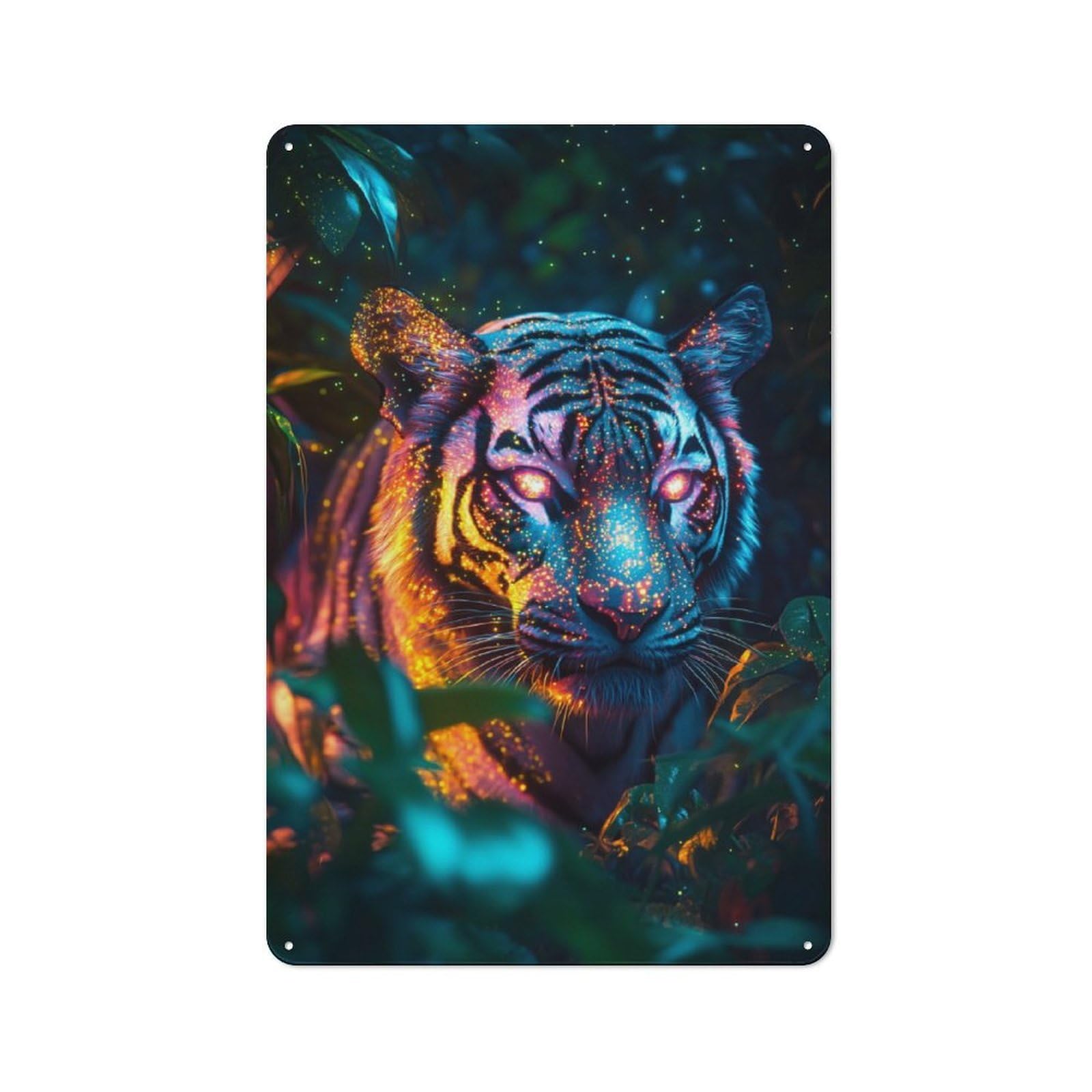 Tiger in Neon Jungle Clean Industrial Metal Wall Decor 30x20cm, Industrial Metal Sign for Workspace, Cafe, Hallway Or Garage