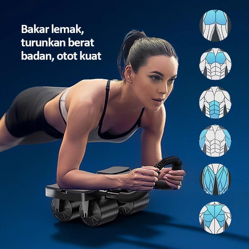 Image of Ab Roller Wheel with Elbow Support Automatic Rebound for Men & Women [Blue]
