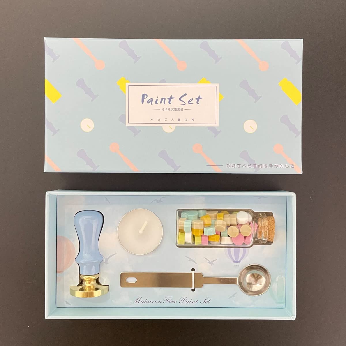 YOKIOU Wax Seal Stamp Kit with Wax Beads and Melting Spoon, Rabbit on The Moon (Blue) 3