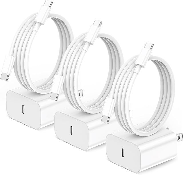 IPhone 17 16 15 Chargeur,paquet de 3 20W USB-C Chargeur mural rapide avec 6ft USB C à USB C Câble pour iPhone 17/16/16 Pro Max/16 Plus/15/15 Pro Max/15 Plus/iPad Air/iPad et plus