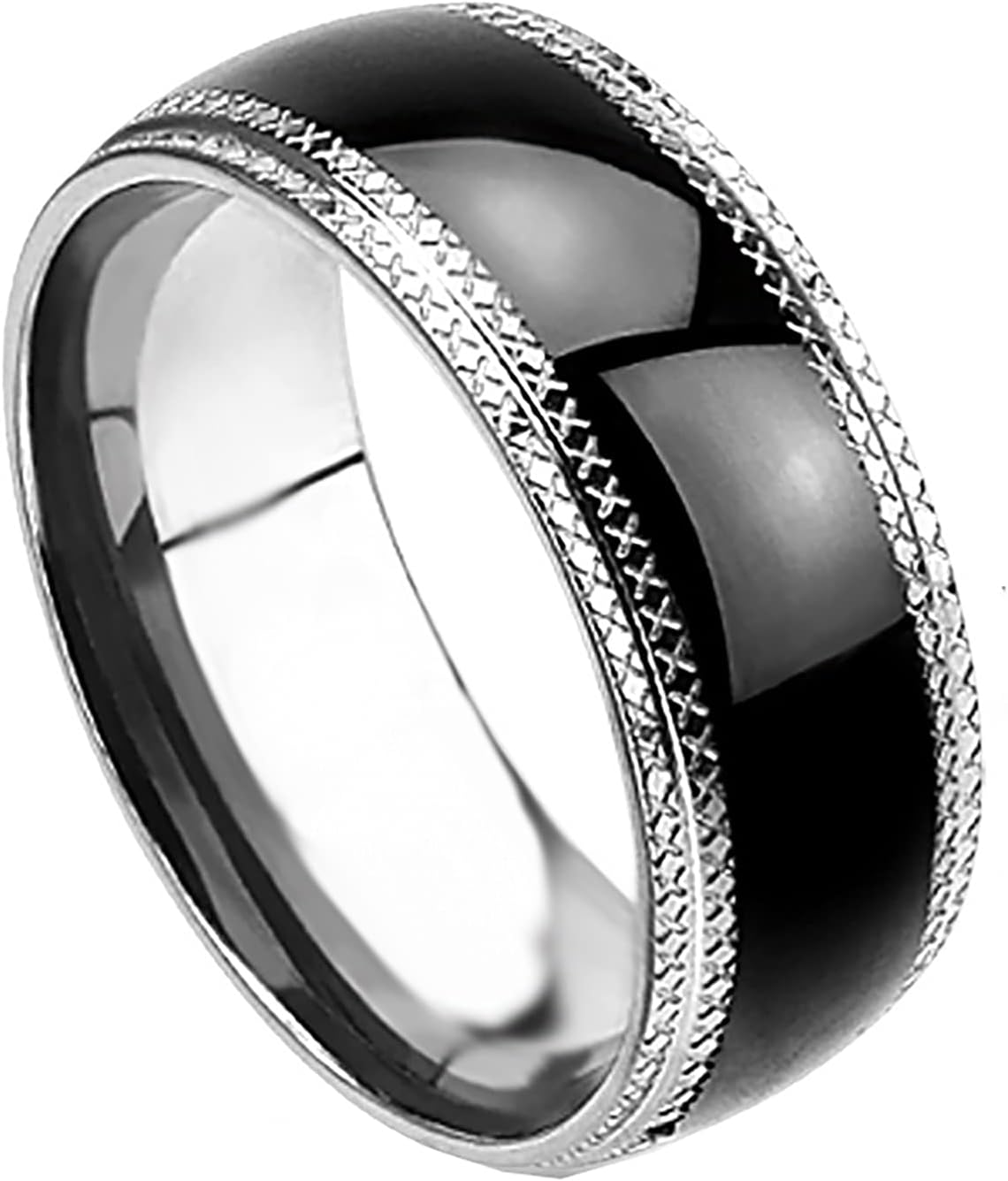 LaRaso & Co His and Hers 3 Piece Trio Sterling Silver Black Wedding Band Engagement Ring Set 10/10