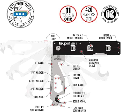 Miniatura 4 de Keyport MOCA2 - Llavero multiherramienta 11 en 1 con clip de bolsillo | Llavero multiherramienta: abrebotellas, abrebotellas, destornillador de