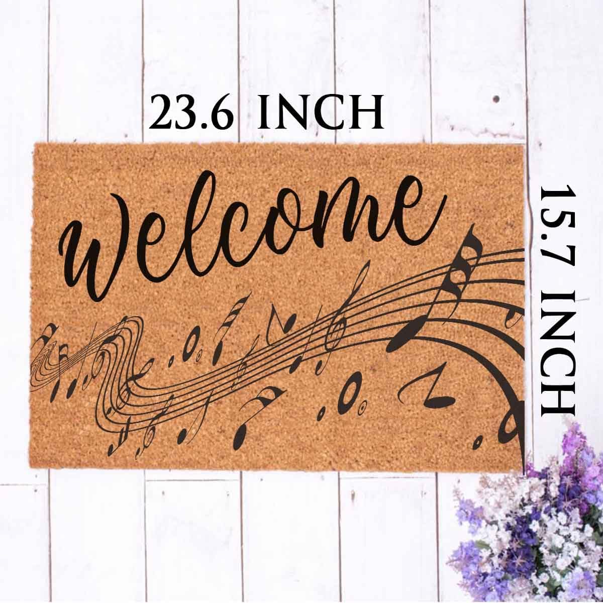 Funny Coir Doormat Music Lover Notes Welcome Front Porch Patio Garage Decor Doormats For The Entrance Way Outside Thick Personalized Rug Heavy-Duty PVC Back Non Slip Outdoor Mat 23.6 x 15.7 inch