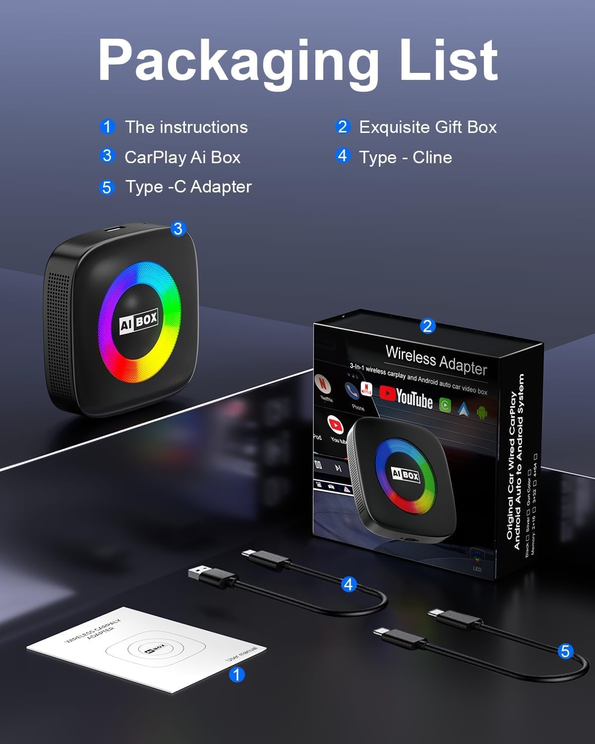 Wireless Carplay Adapter for iPhone Ai Box with Netflix/YouTube Supports TF/Card Dongle Plug and Play Easy Setup Carplay & Android Auto Video Entertainment for iOS 10  and Cars After 2015 Car