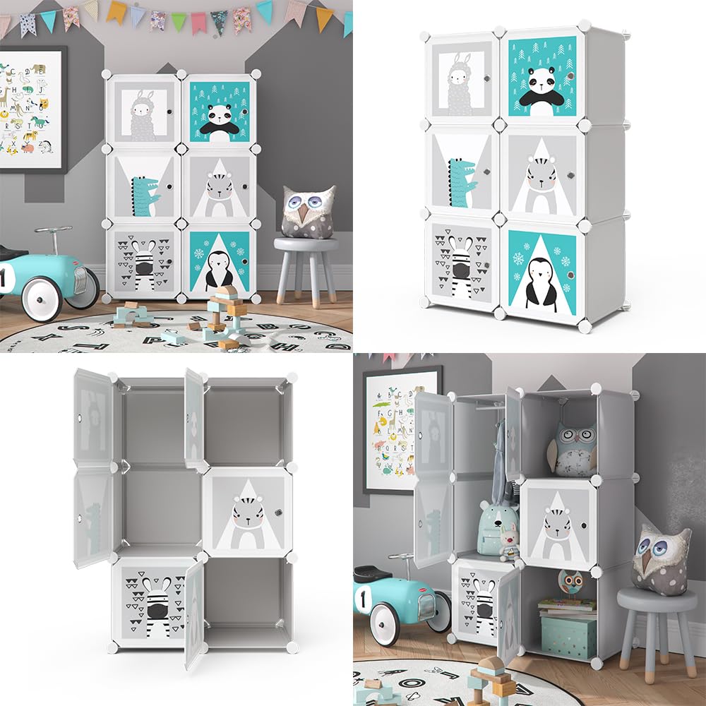 Vicco Étagère pour Enfants Andy, Gris, 74.5x110cm 6 Compartiments (Panda), Convient pour Le Rangement des Jouets et des vêtements
