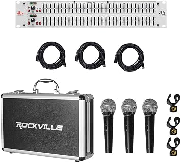 dbx 231S Dual 31 Band Graphic Equalizer Pro Audio Rack Mount Eq Bundle with 3 Rockvilie Rcxfm20E-B 20 Foot Female to Male XLR Mic Cable & Rockvilie Rmc-3Pk Metal Wired with Metal Case 3 Items