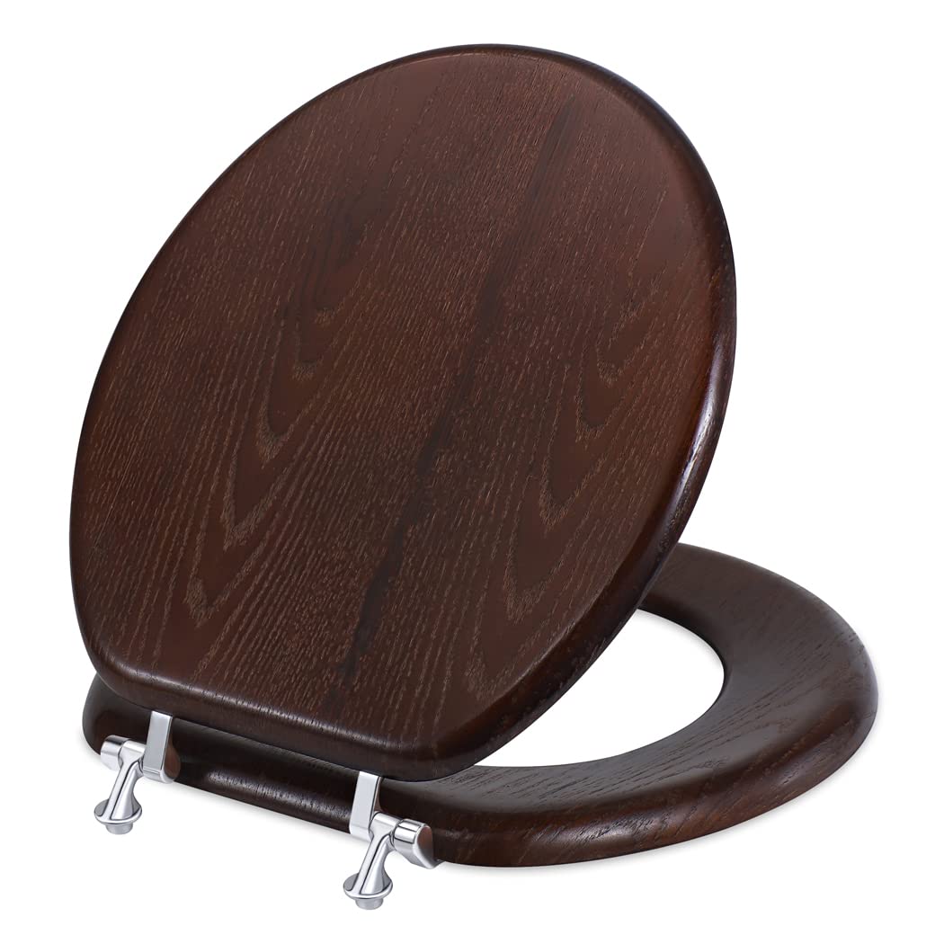 Buy Round Wood Toilet Seat, Wooden Toilet Seats with Metal Hinges, Easy