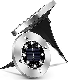 PRO OUTDOOR 4-Pack Solar Ground Lights - 8 LED Waterproof Disk Lights for Driveway, Pathway, Walkway, Lawn, Floor, Garden,...
