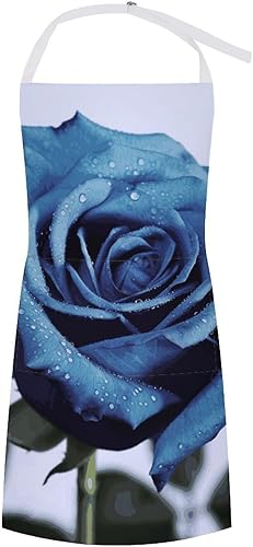 MUSM Blue Rose Blooms ApronClassic Vintage Funny with Pockets Aprons,Adjustable Bib Waterdrop Resistant for Kitchen Cooking Restaurant BBQ Painting