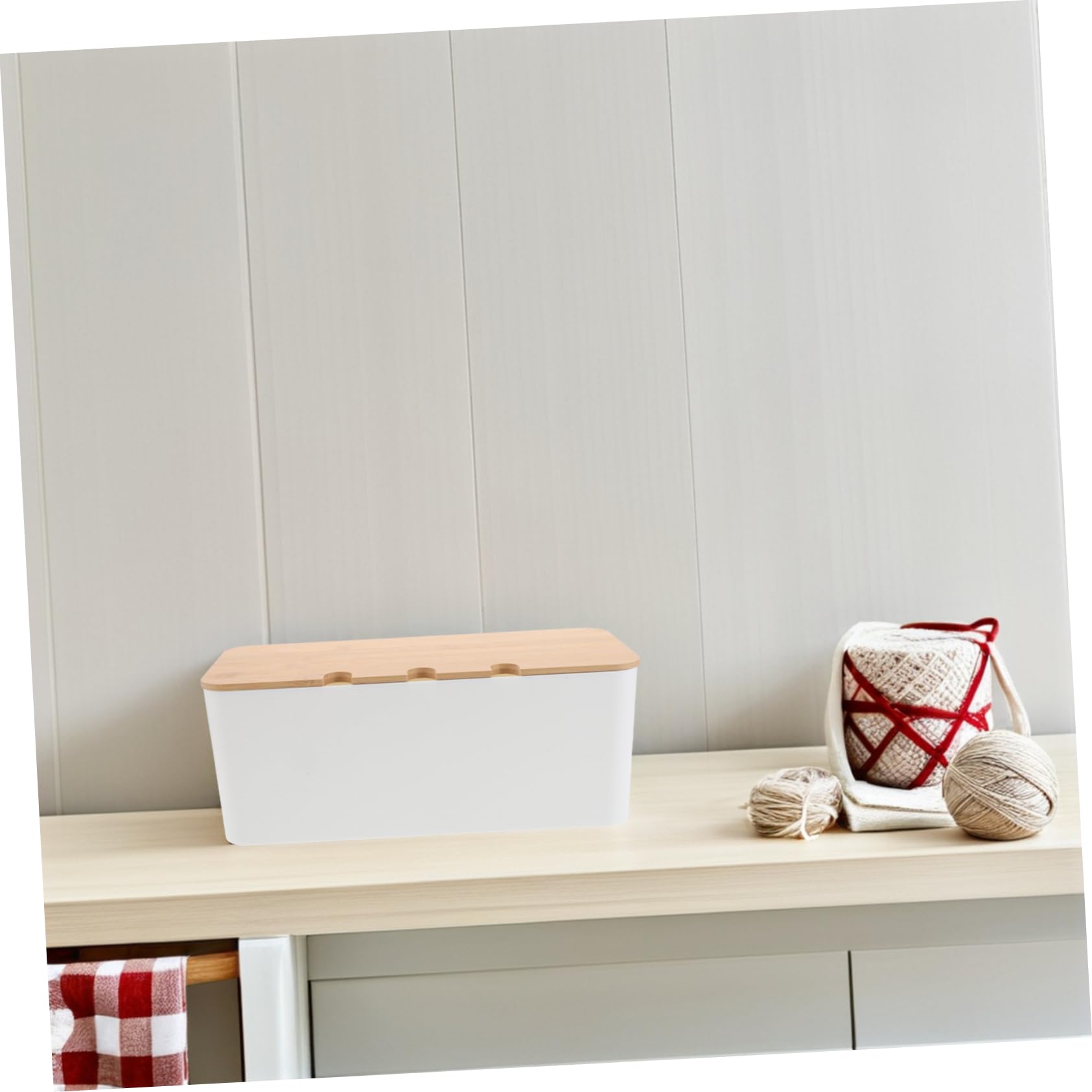 Caja Organizadora de Cables con Orificios para Escritorio, 1 Juego | Plástico y Madera, Diseño Simple y Moderno, para Oficina y Sala de Conferencias