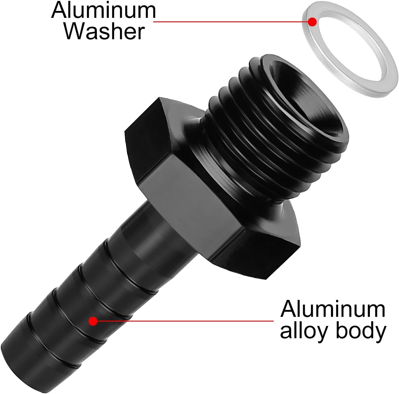 EVIL ENERGY Male M14*1.5mm Metric to 5/16" Hose Barb Fuel Oil Pump Inlet Outlet Adapter Fitting with Washer, Aluminum Black