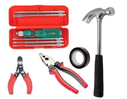 Aldeco (5 in1 Kit) The Perfect Toolkit for Every Task Tape, Wire Cutter, Hammer, 5-in-1 Screwdriver Set And Plier Handyman's Haven