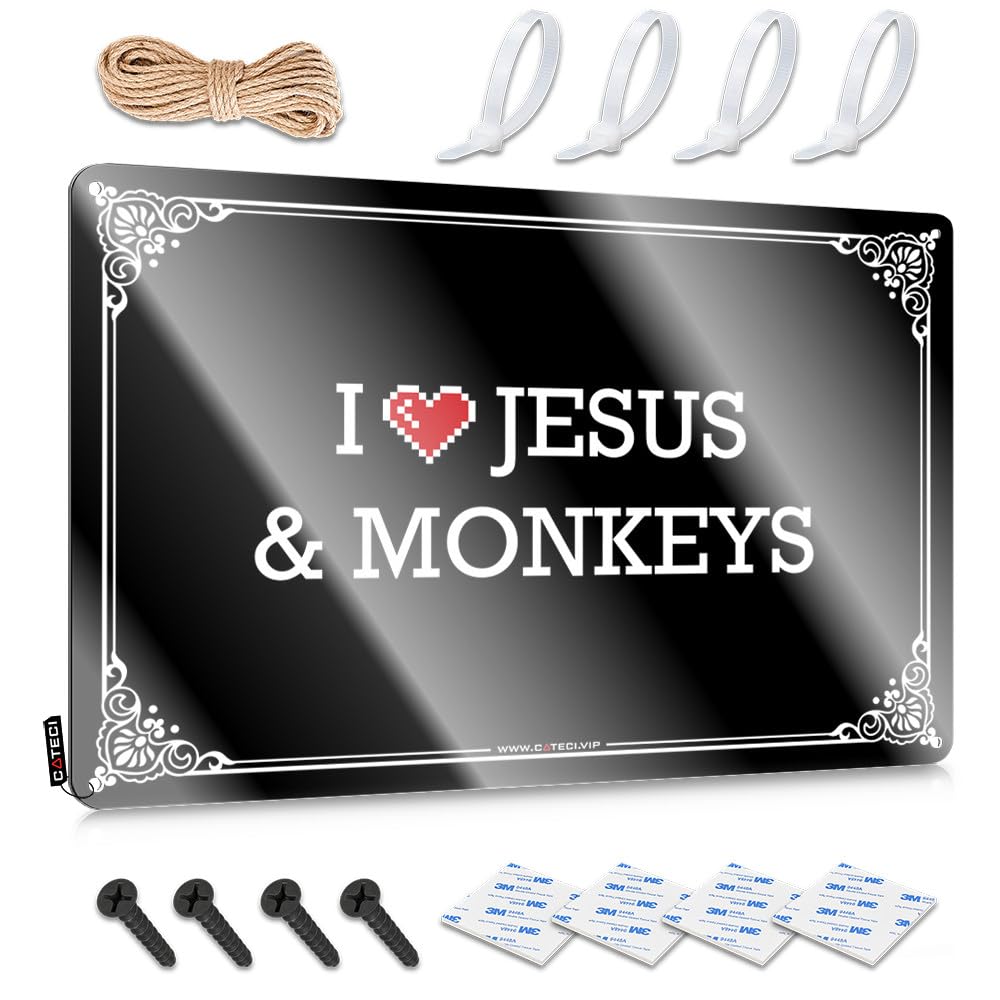 Fzfn Men's Colour Kitchen Decorations Mancave Matal Sign - I Love Jesus & Monkeys Decor Rustic Wall Hanging(30X40cm)