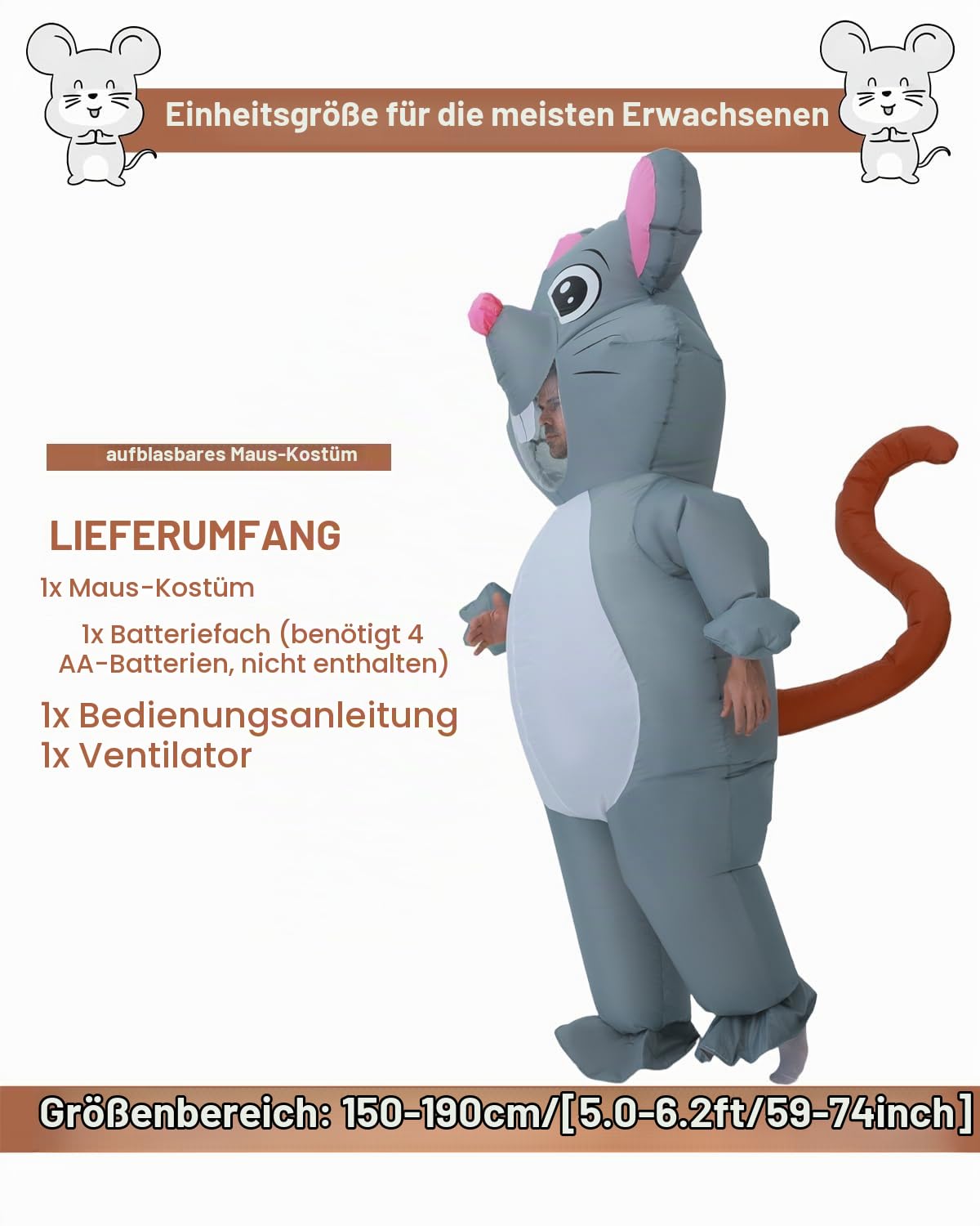 FXICH Inflatable costume for adults, Mouse costume, inflatable costumes for women and men, inflatable full-body Mouse costume, unusual funny Mouse Halloween costume