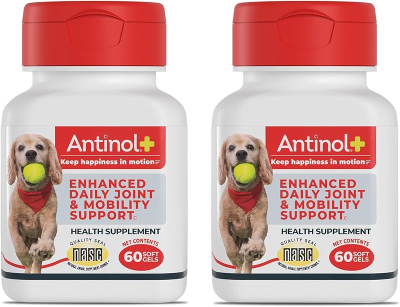 Antinol Plus Mobility Hip & Joint Supplement for Dogs, 120 Soft Gels | Green-Lipped Mussel Oil and Krill Oil for Better and Faster Results than Glucosamine and Chondroitin