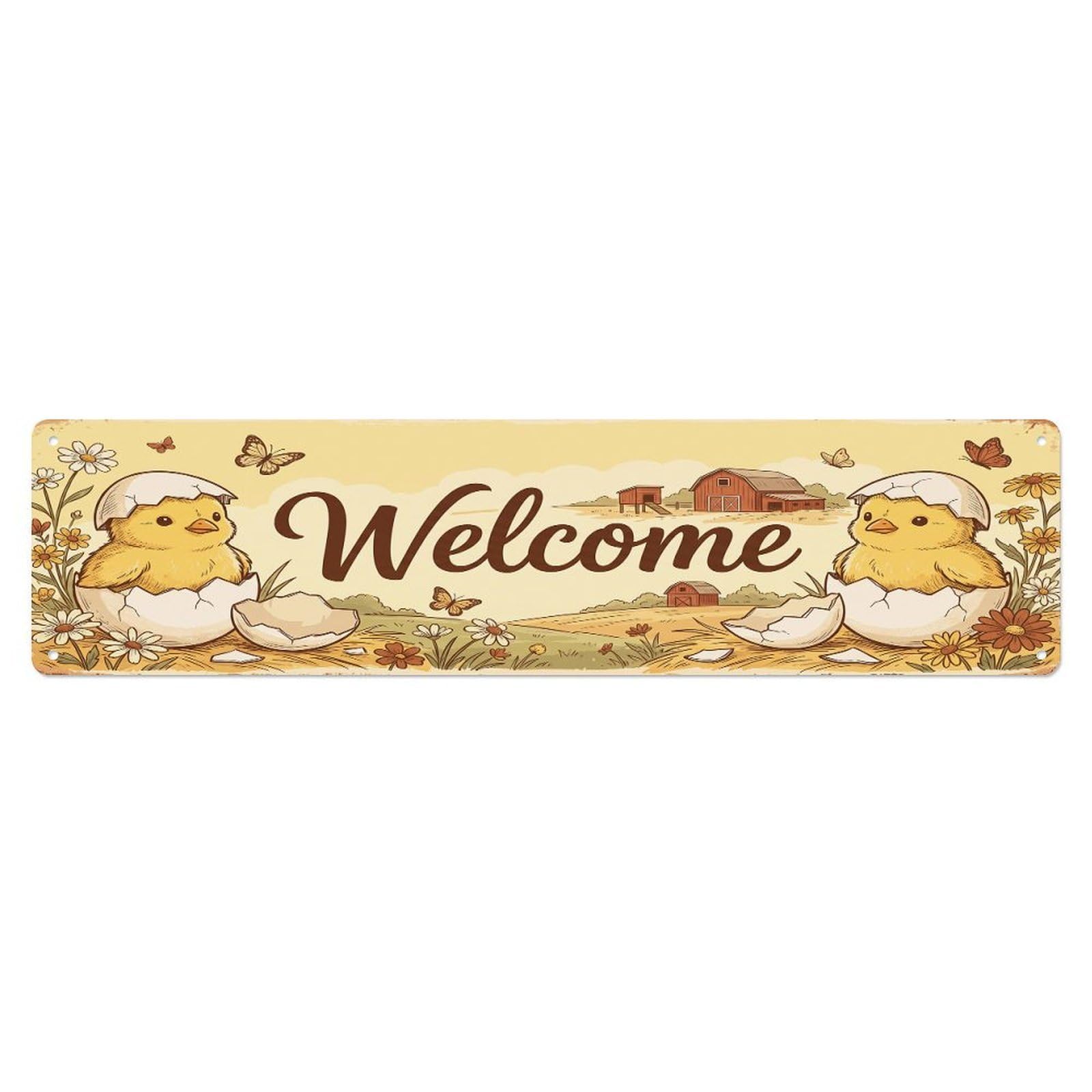 Olhnbad 4X16inch(10X40cm) Vintage Welcome Chick Hatch Metal Tin Sign