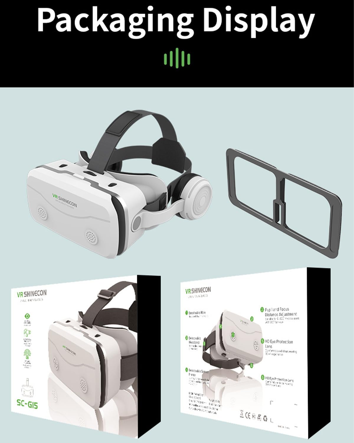Gafas VR, 3D VR Gafas de Realidad Virtual VR Glasses Objetivo y Pupila Regulable para 4.7" - 7.2" Android/iOS Smartphone (Blanco)
