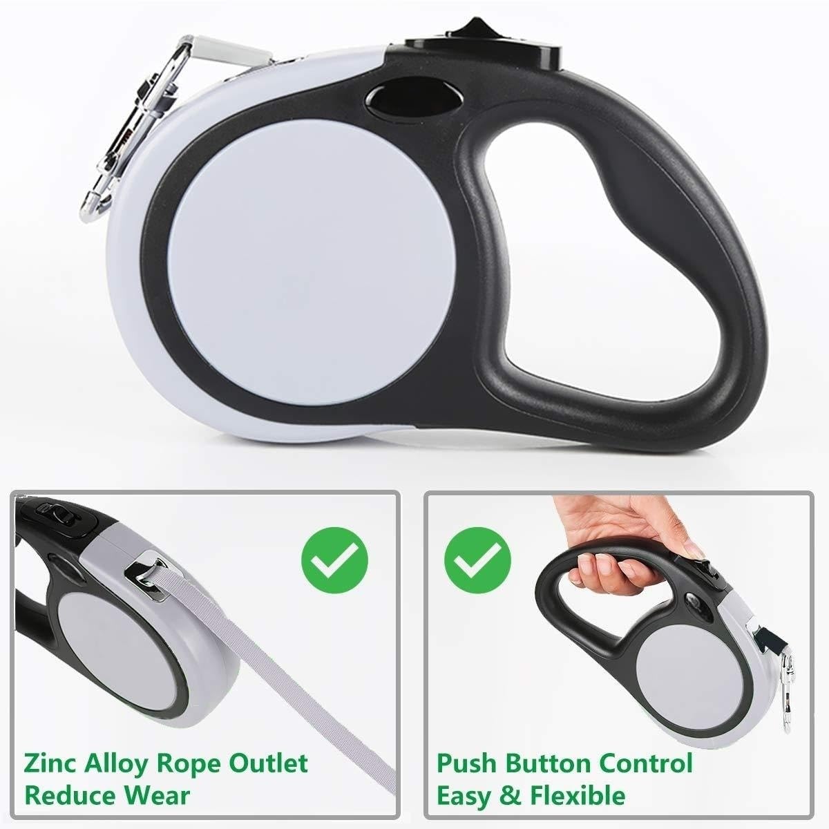 Correa de perro retráctil doble para 2 perros grandes (hasta 110 libras cada uno) - Zodiaco extensible de doble cabeza de 4,9 m con bolsas de caca, agarre antideslizante - un botón de rotura y bloqueo