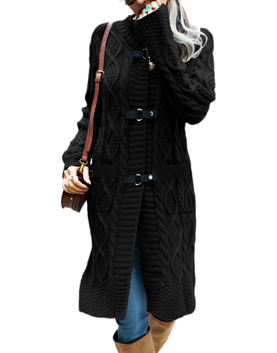 Dyexces Womens Long Cardigans Sweater Coats Cable Knit Open Front