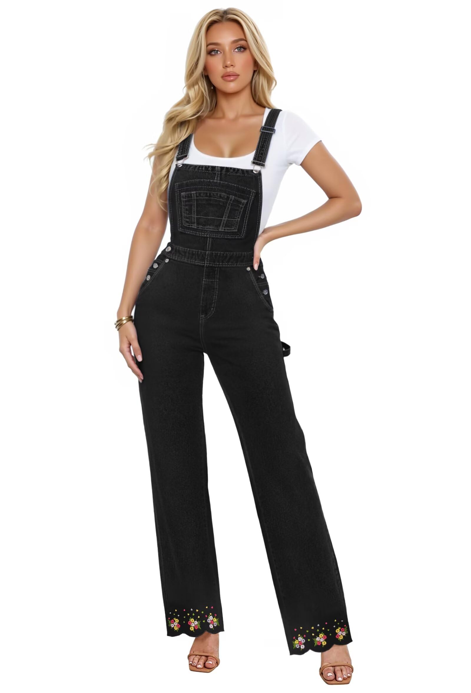 Hybrid & Company Womens Super Comfy Stretch Denim jumpsuit Pants Overalls